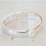 Silver Bangle With Faux White Pearl