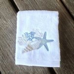 Seaside Embroidered White Face Washer