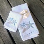 Seaside Embroidered White Face Washer, Hand Towel & 2 Shell Soaps (Set)
