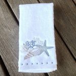 Seaside Embroidered White Hand Towel