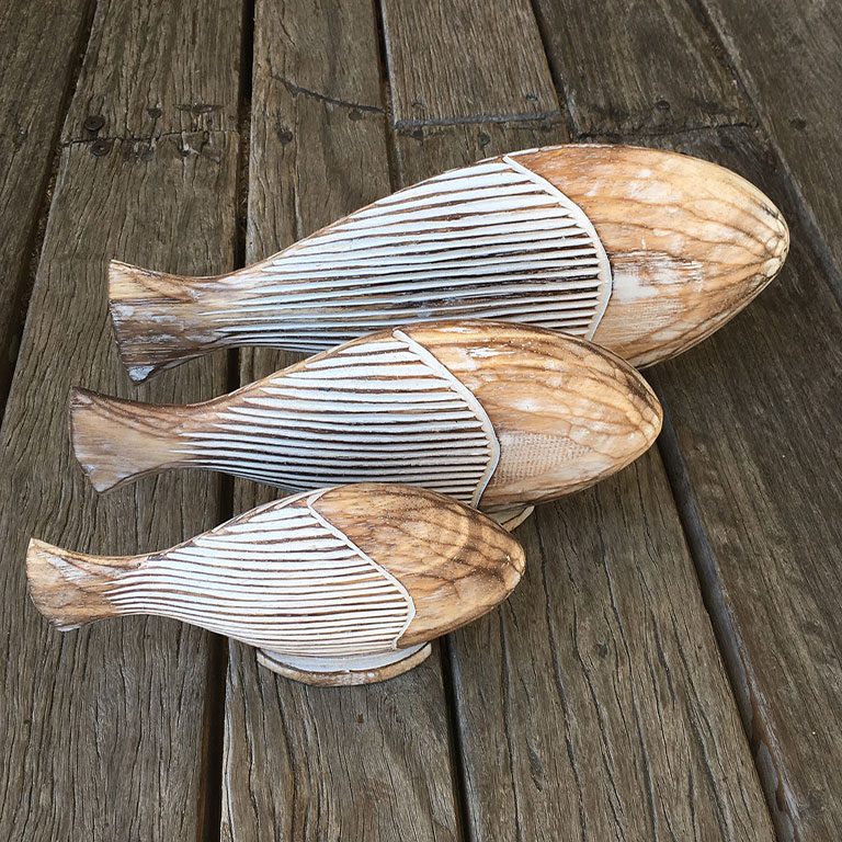 Set of 3 Striped Wooden Fish